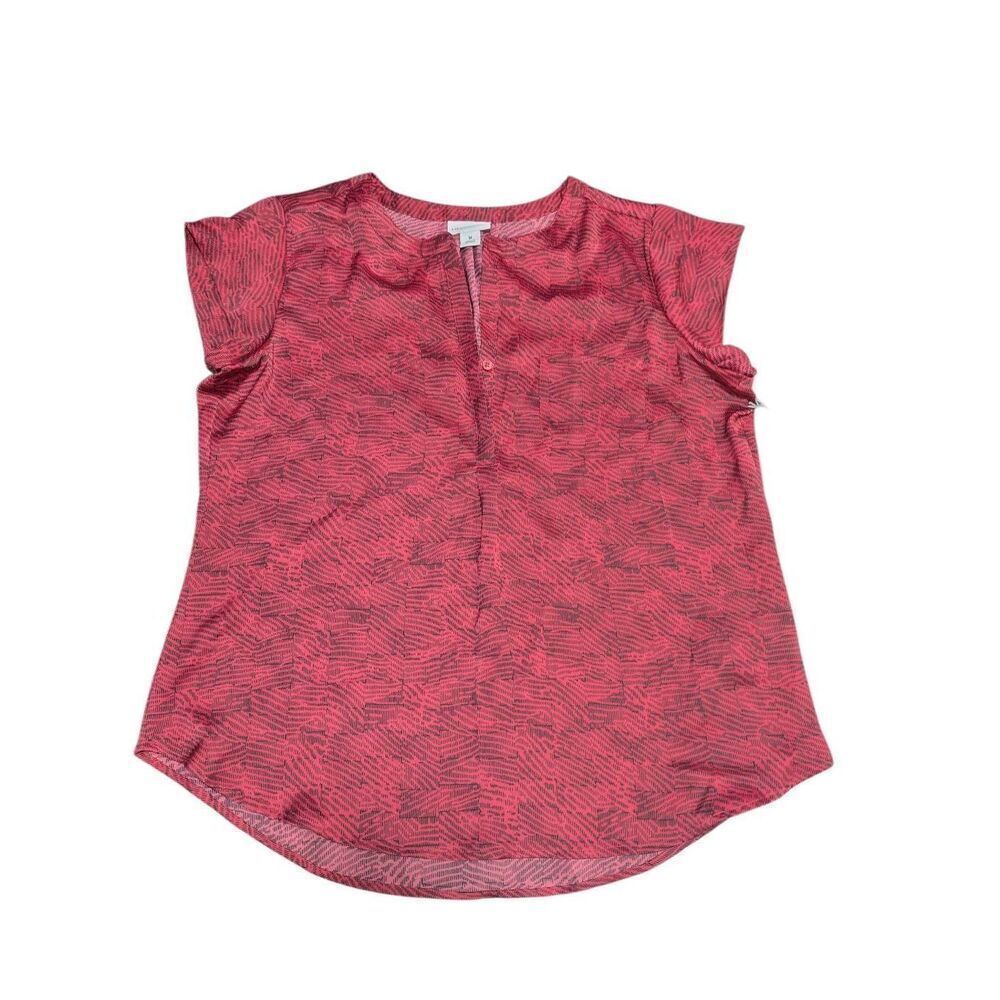 Liz Claiborne Women's Red and Black Split Crew Neck Short Sleeve Tunic Top Women